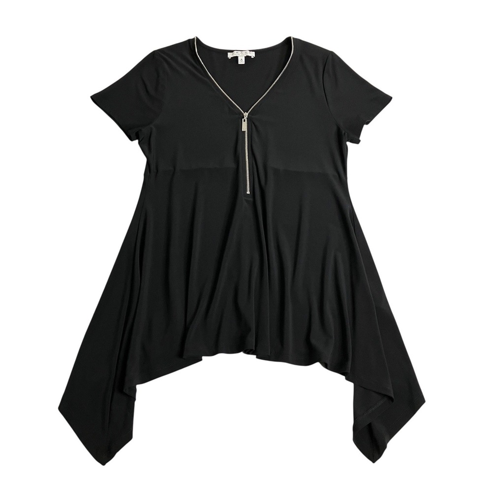 Chaus Top Womens M Black Liquid Knit Zipper‎ Neckline Whimsigoth Goth Dark Fairy